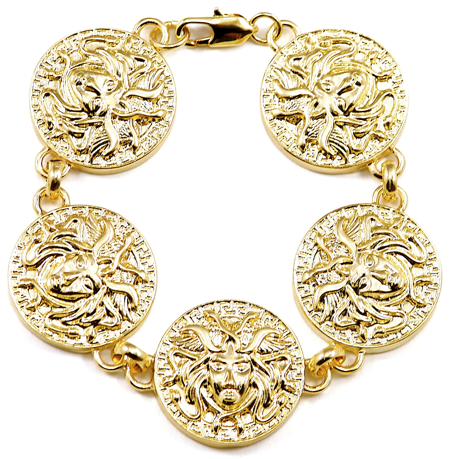 Egyptian Bracelet New Five Pendants 8 1/8 Inches Long & 10mm Wide Link Chain