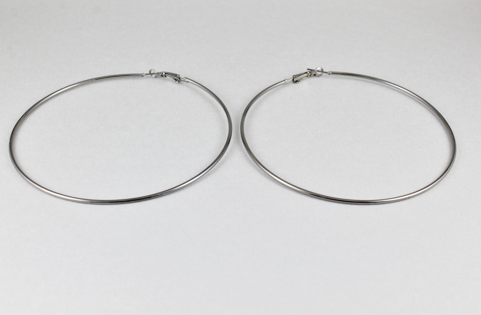 Pewter Grey huge giant 4″ inch wide large big hoops earrings thin 2mm wire hoop
