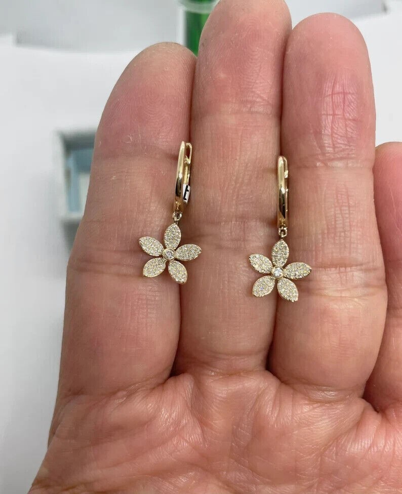 2Ct Round Simulated Diamond Drop Flower Clip On Earrings 14k Yellow Gold Plated