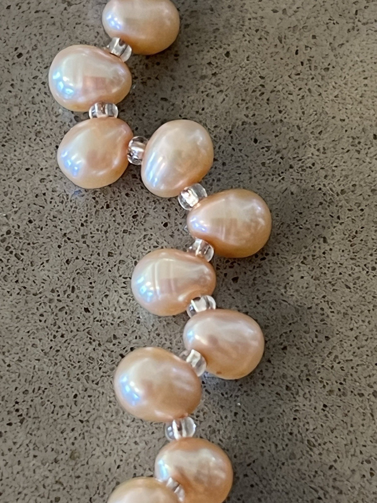 Freshwater Champagne Peach ￼Pearl Bracelet Sterling 925 Baroque 7.5” 8.6g Heart