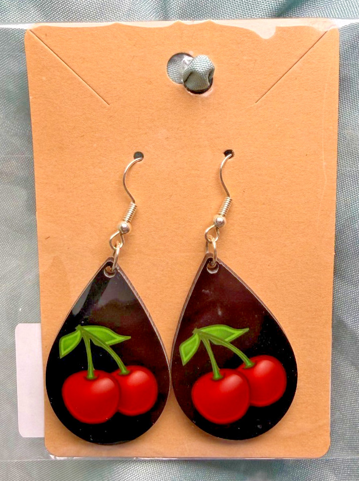 Punk Red Cherry Vintage Funky Fun Earrings Jewelry Teardrop Gift Best Seller