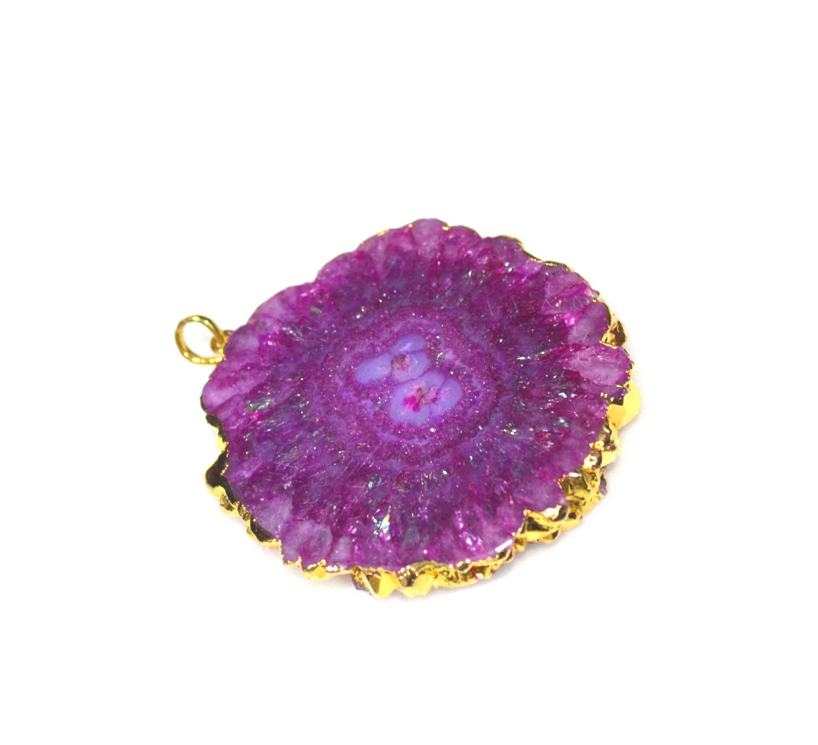 193Cts. Golden Electroplated Pink Crystal Druzy Pendant Agate Gems Jewelry-A823