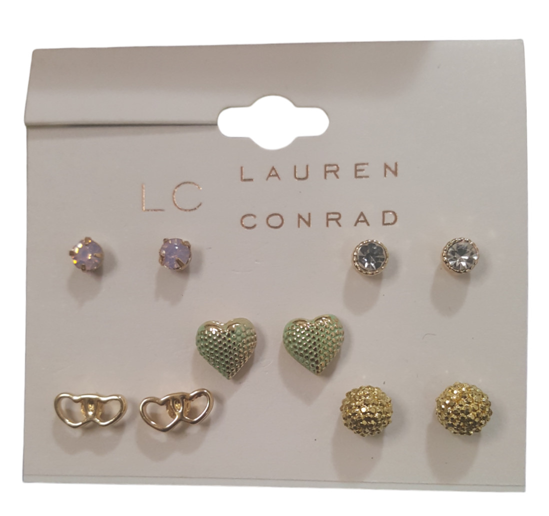 LC Lauren Conrad Women’s Stud Earrings Set Gold Plated Green Multi NWT