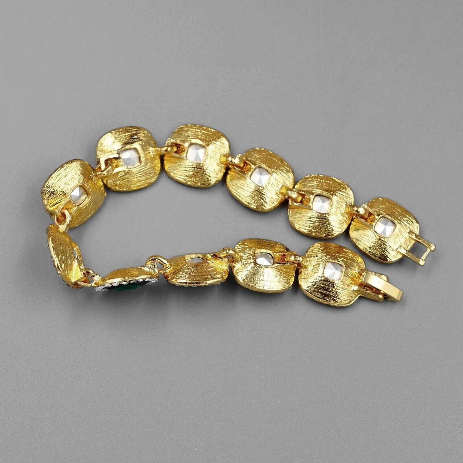 Women Gold Plated Green Crystal Rhinestone Tennis Bracelet Hot Fashion Jewelry