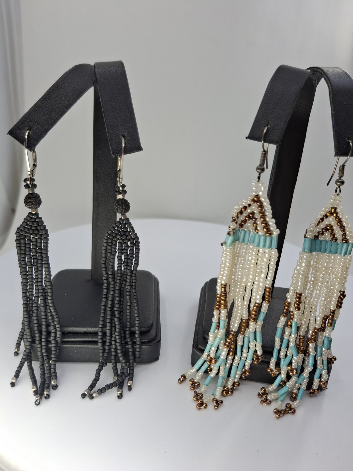 Two Pair Handbeaded Small Bead Dangle Hook Earrings