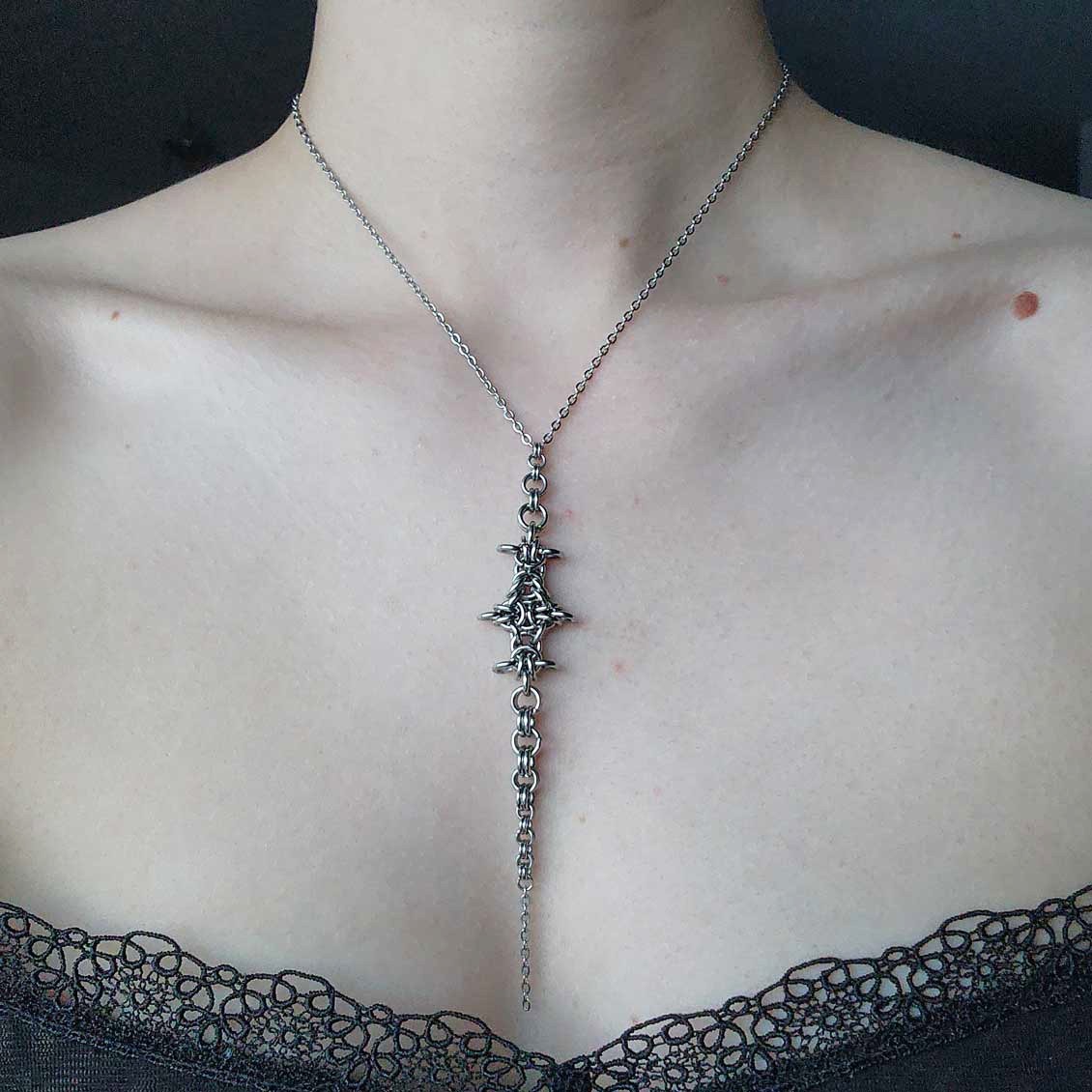Gothic silver spiky rosary made of stainless steel