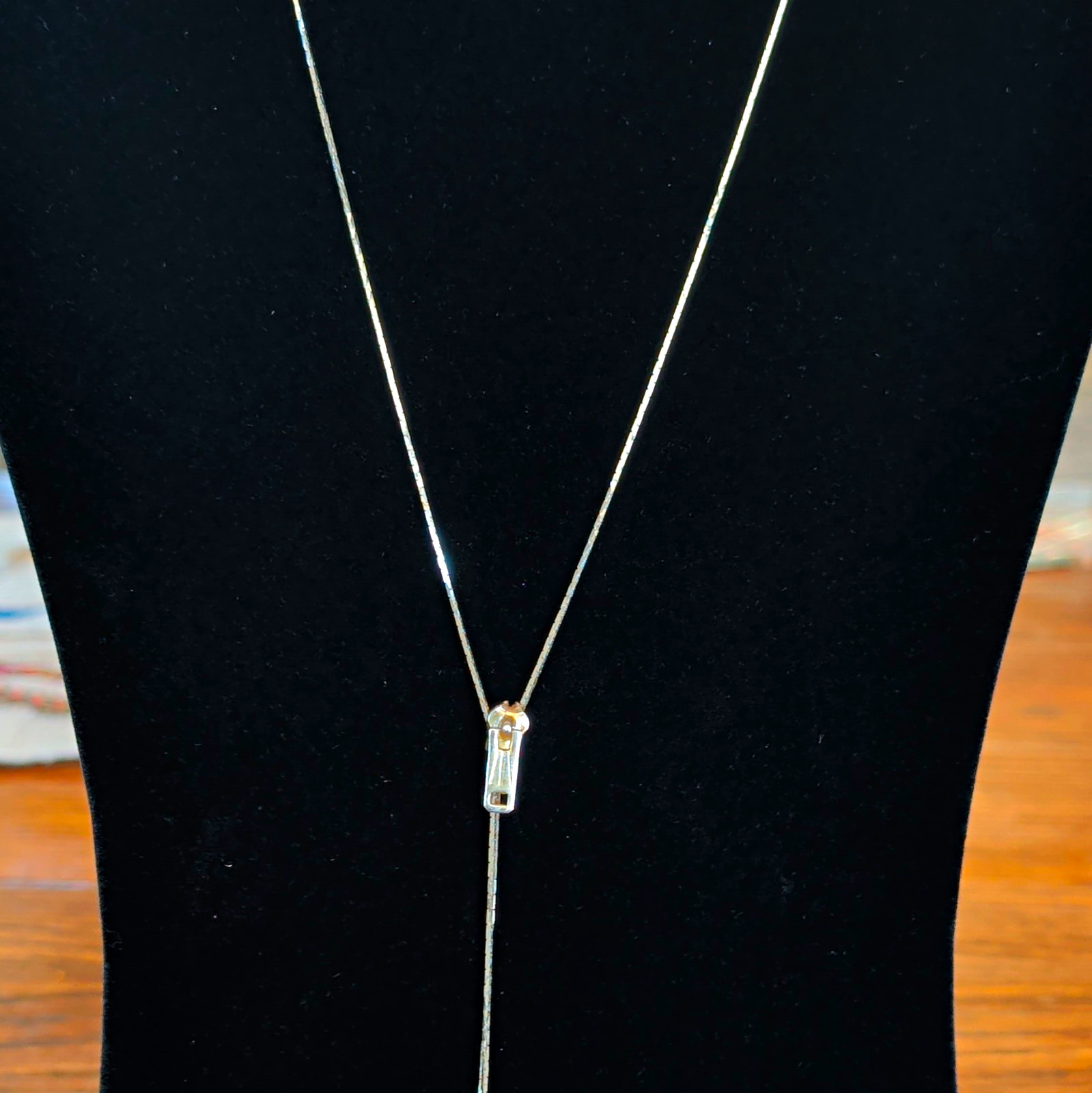 Silver Tone Zipper Snake Chain Lariat Y-Drop Necklace