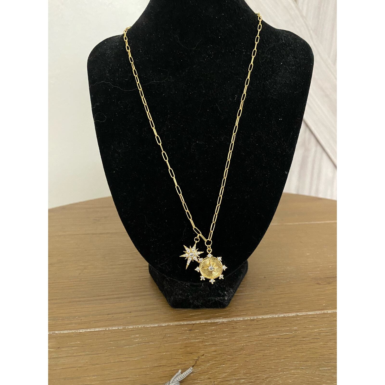 NEW Jennifer Miller Starburst charm necklace 14K gold plated paper clip chain