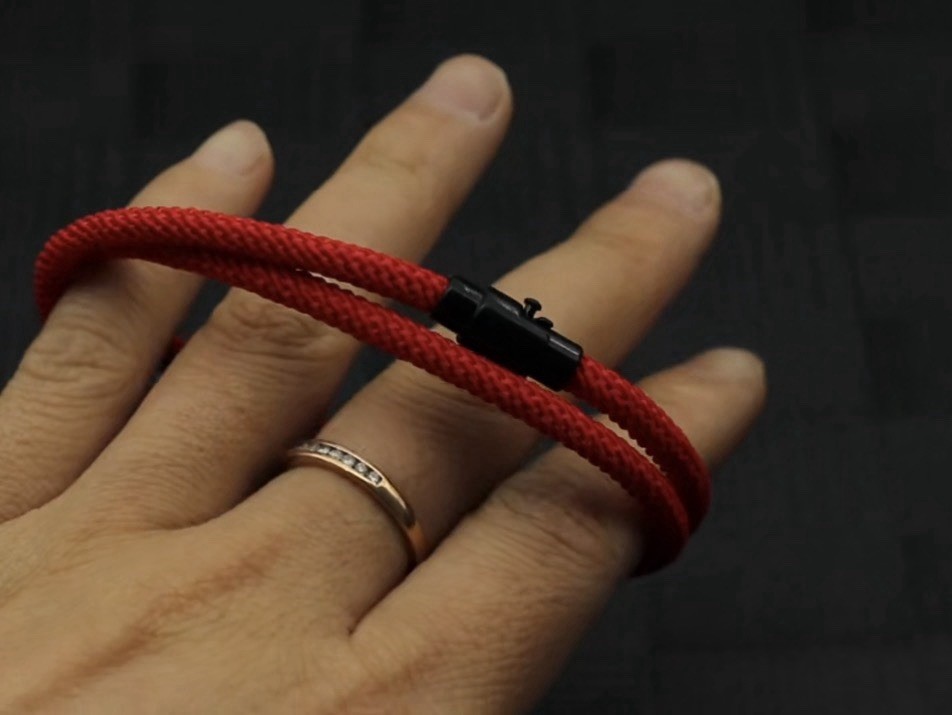 Men’s Double-Layer Survival Bracelet, Red, 4 mm / 19.5 cm