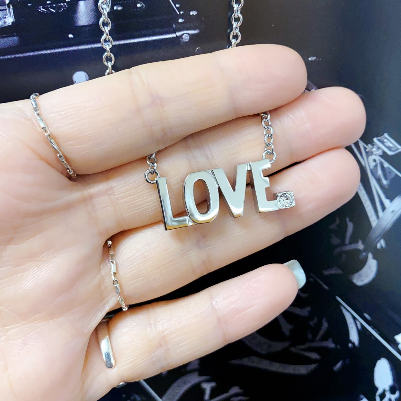 LOVE Letter Necklace stainless steel pendant with white one Crystal By Controse