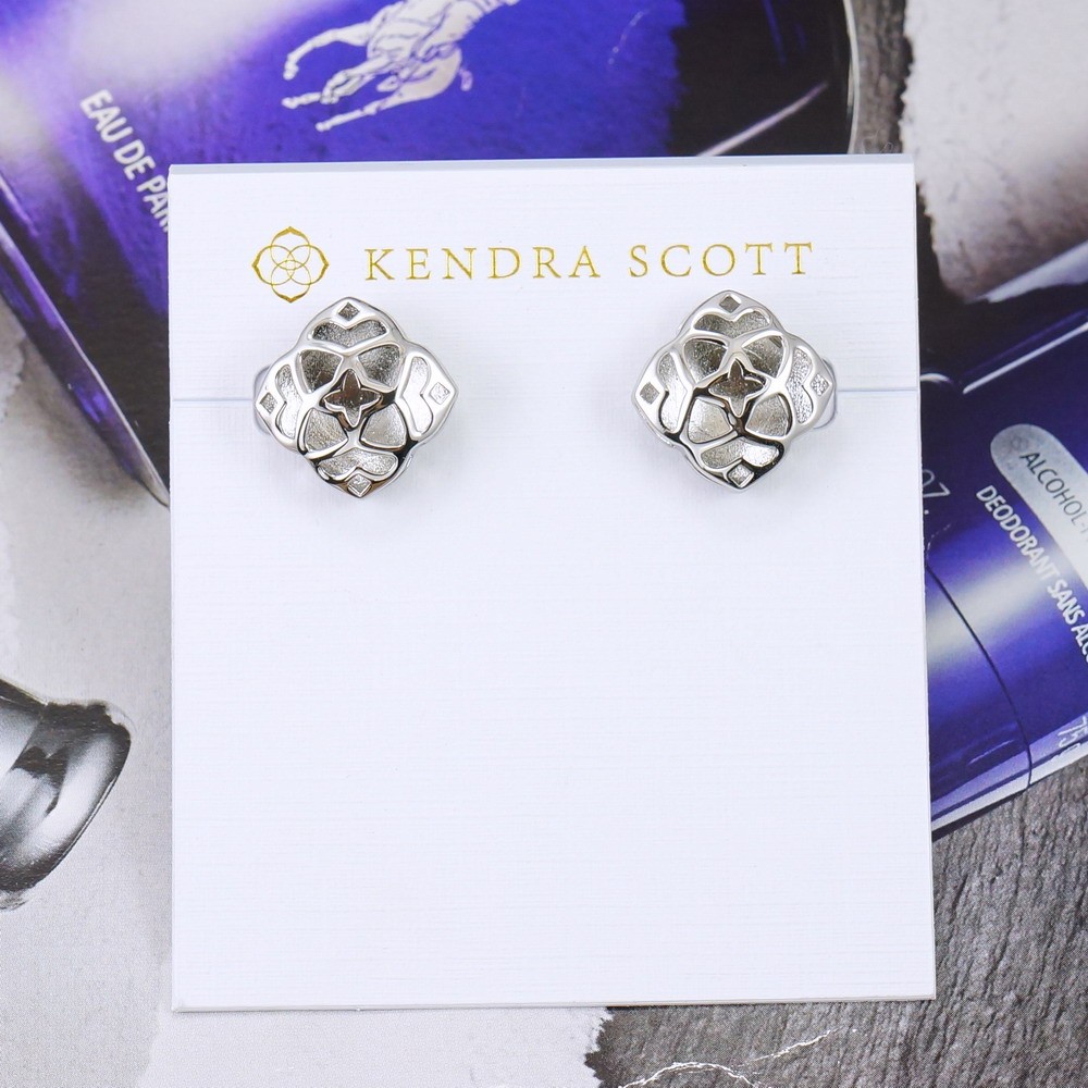 Clearance!! New Kendra Scott Tima Logo Stud Earrings Silver Tone