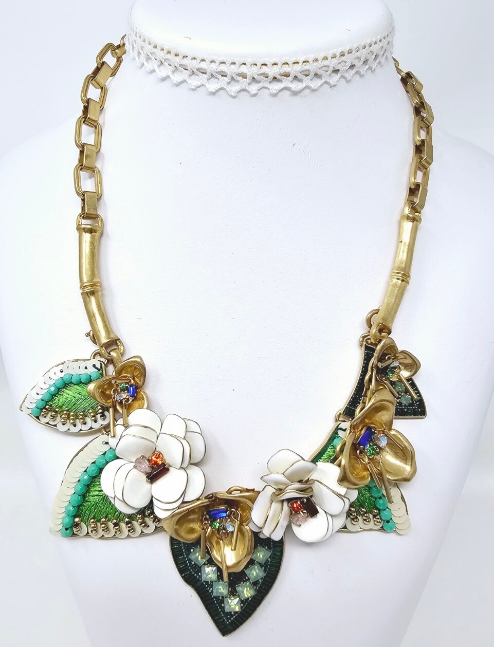 Stella & Dot Camellia Gold Tone Floral Statement Necklace