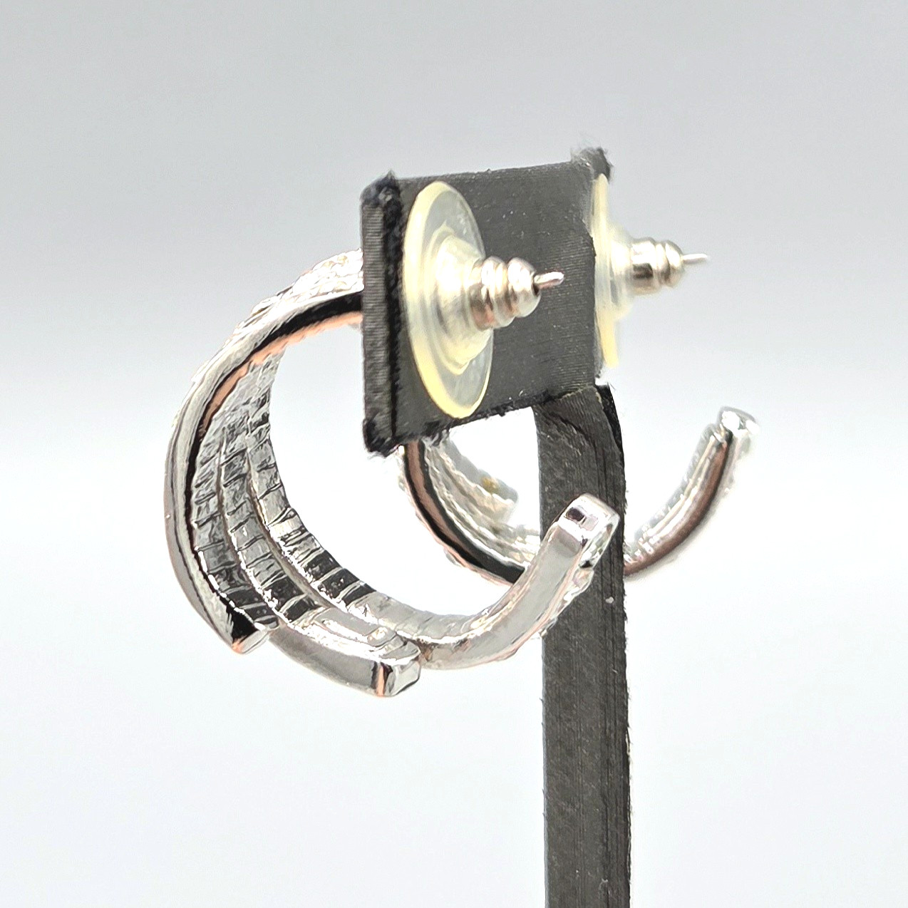 St. John Crystal Pave Rhodium Plate Triple Huggie Hoop Post Earrings