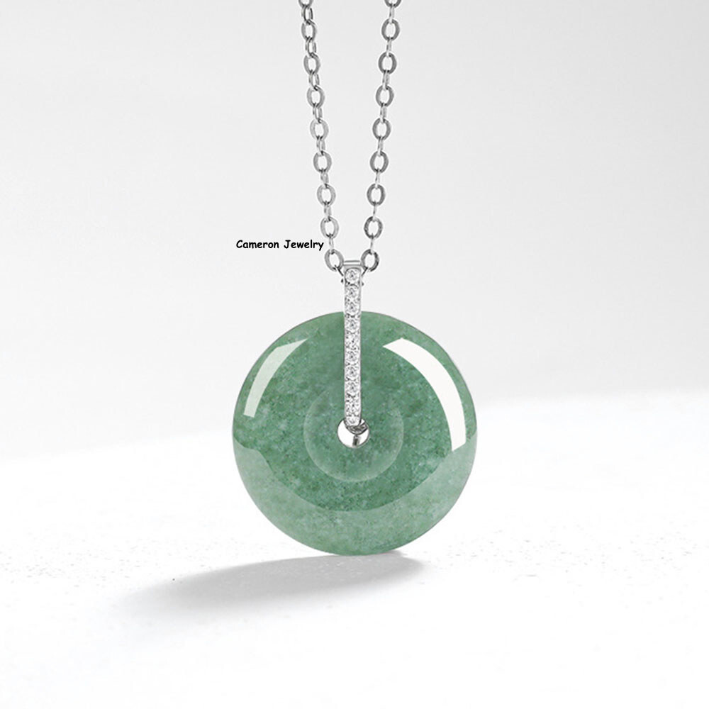 Real Grade A Natural Green Jade Jadeite Men Women Lucky Circle Peace Pendant