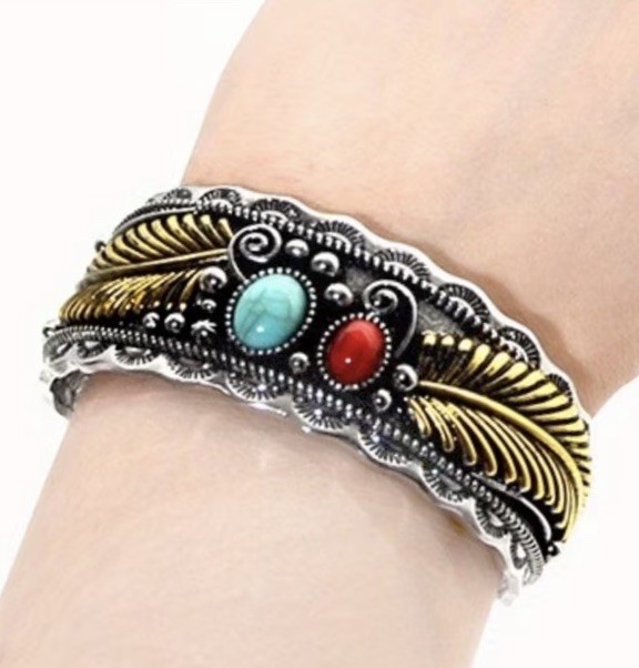 Silvertone Turquoise Tibetan Bracelet Bangle Cuff Jewelry Gift Western Boho