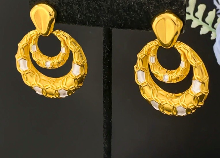 45cm African Dubai 18K Gold Plated Bride Double Layer Earrings Pendant Necklace