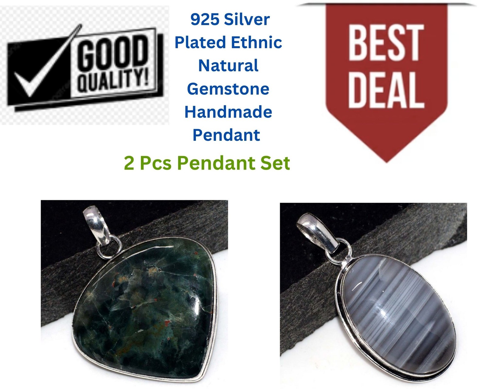 Ocean Jasper Owyhee Blue Opal 2 Pcs Pendant Set| Combo Set 2|2″ MJ