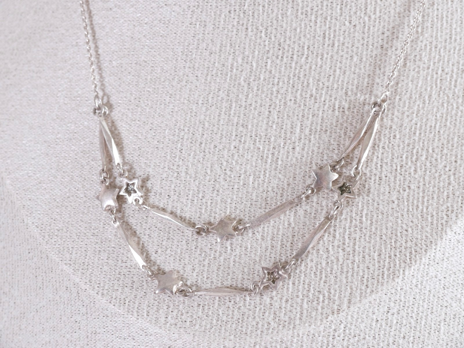 Next 925 Sterling Silver Double Strand Shooting Star Choker Necklace 36cm