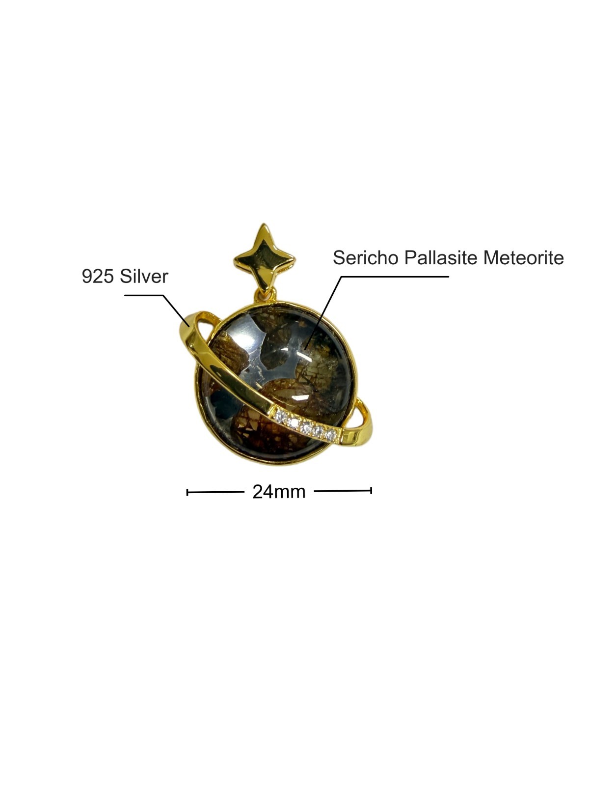 Natural Sericho Pallasite Meteorite Saturn Ring Pendant Space Gift Jewelry