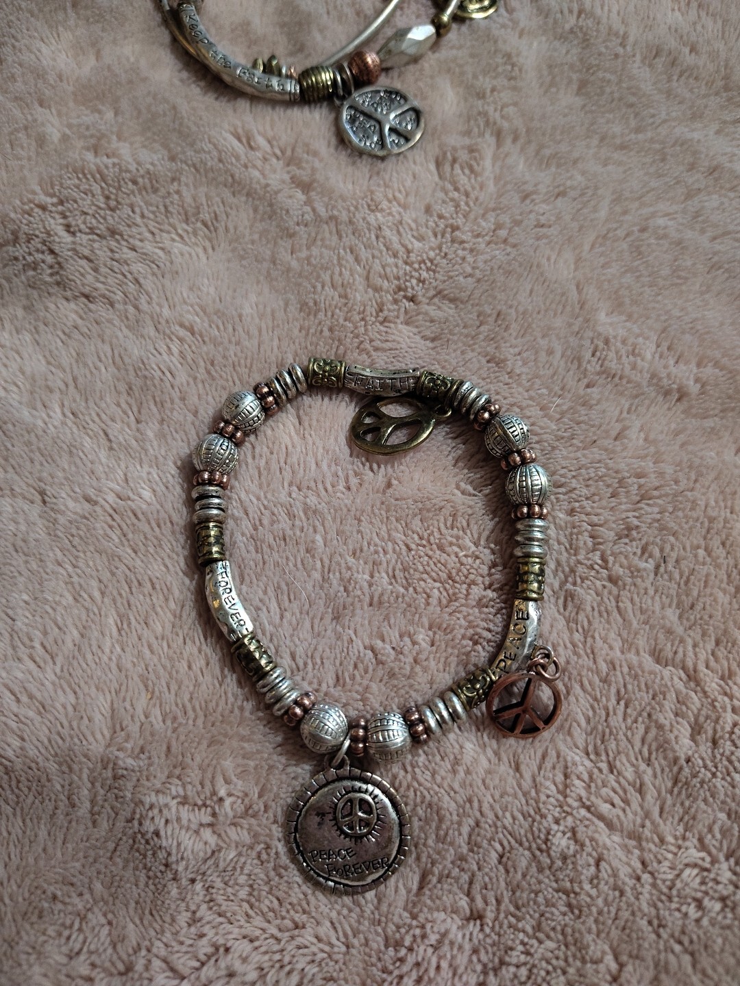 Boho Stretch Inspirational Peace Bracelets Copper Silver Tone Y2K Teen