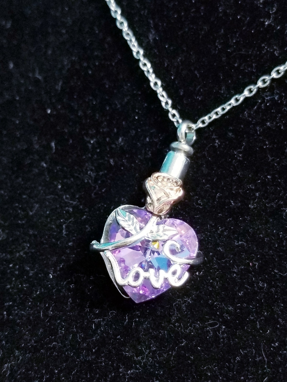Silver Tone Urn Cremation Memorial Necklace Heart Love Pendant for Ashes