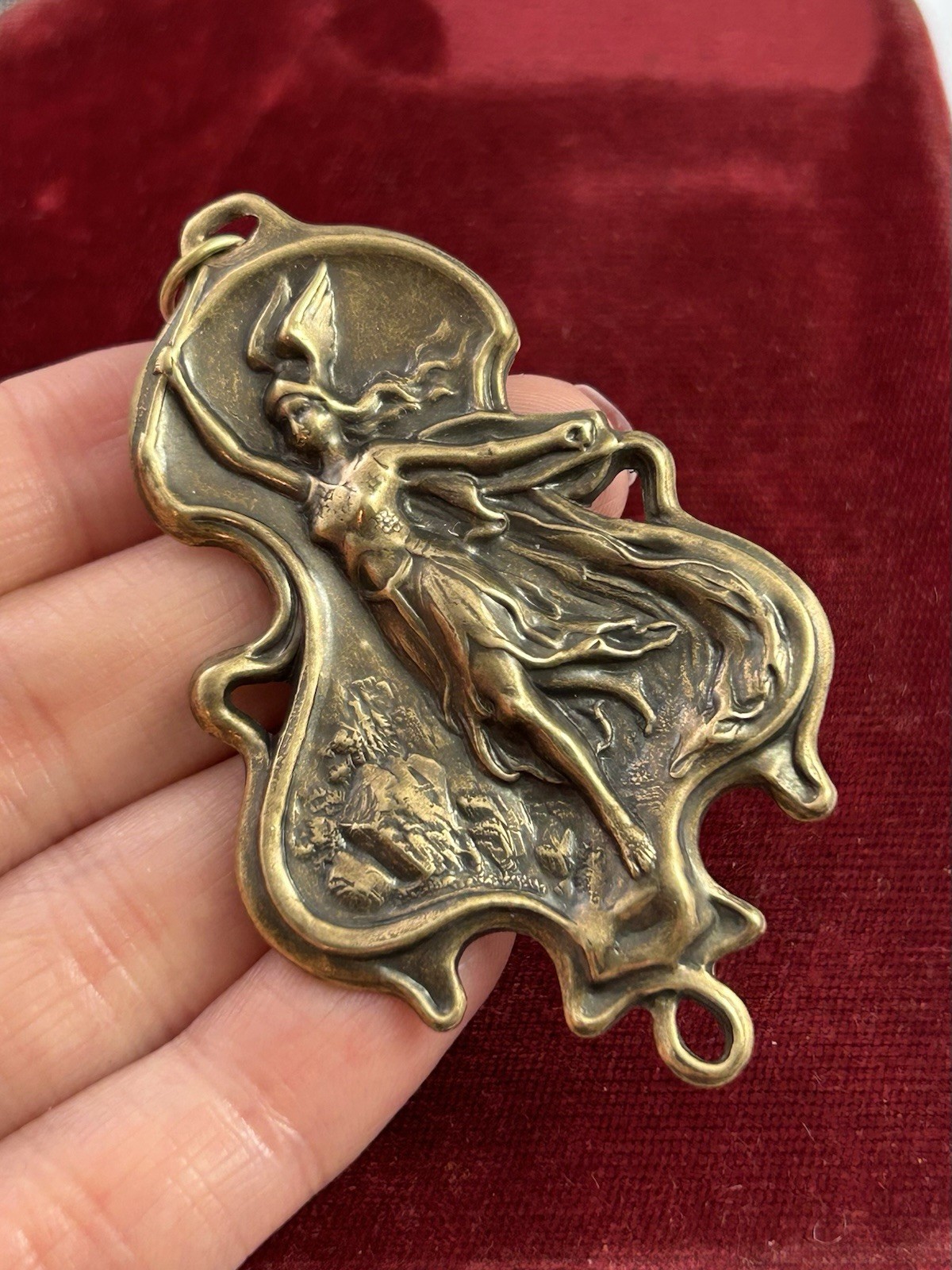 Winged Victory Charm Nike Goddess Art Nouveau Pendant Antiqued Brass Jewelry