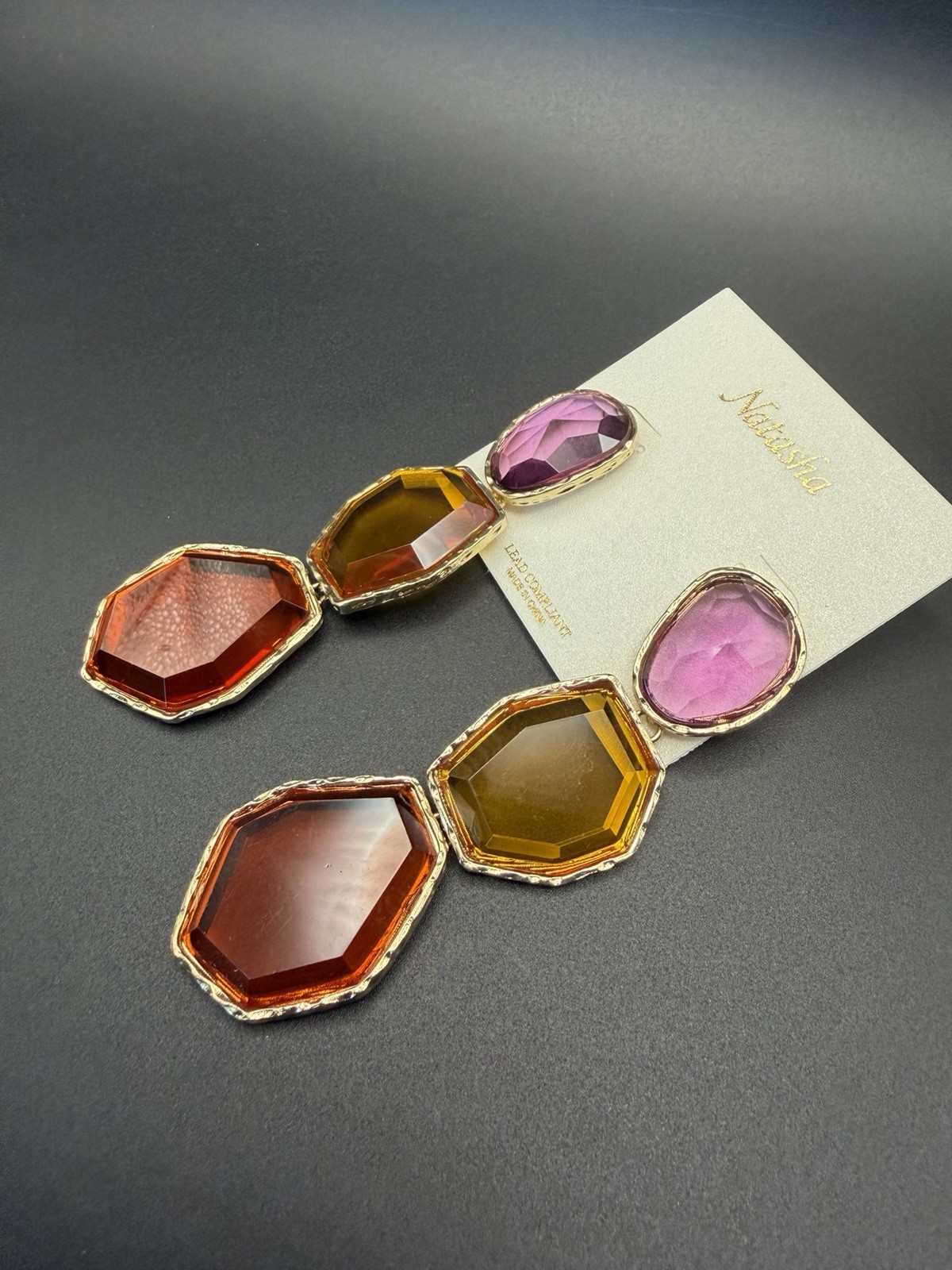 Natasha 4 Inch Statement Chunky Gold-tone & Multi Color Drop Earrings