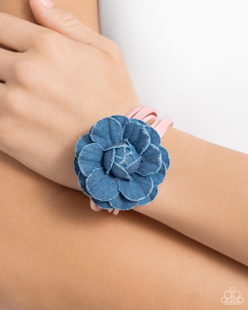 Paparazzi Garden Genre – Pink – Denim Rose – Thin Pink Suede – Adjust. Braclet