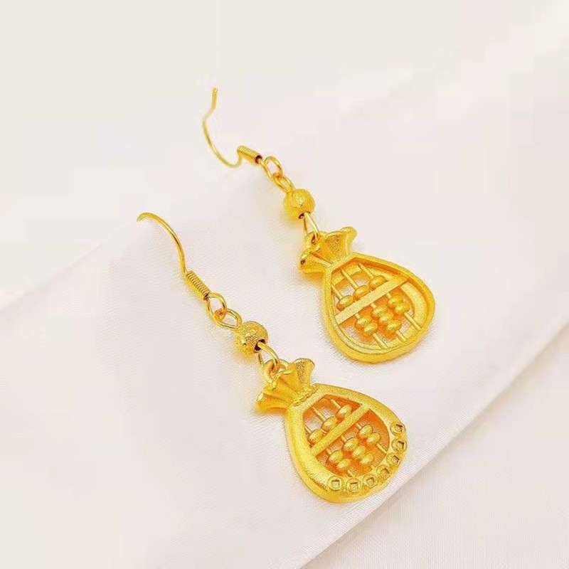 Fu Bag Earrings Brass Gold Plated Abacus Women’s Jewelry Gift