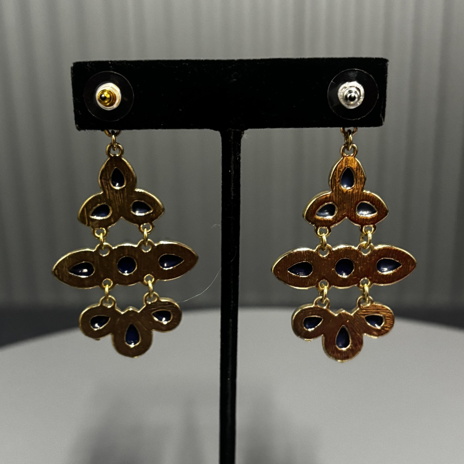 Blue Earrings Gold Tone Women’s Chandelier Dangle Drop Faceted Jewelry