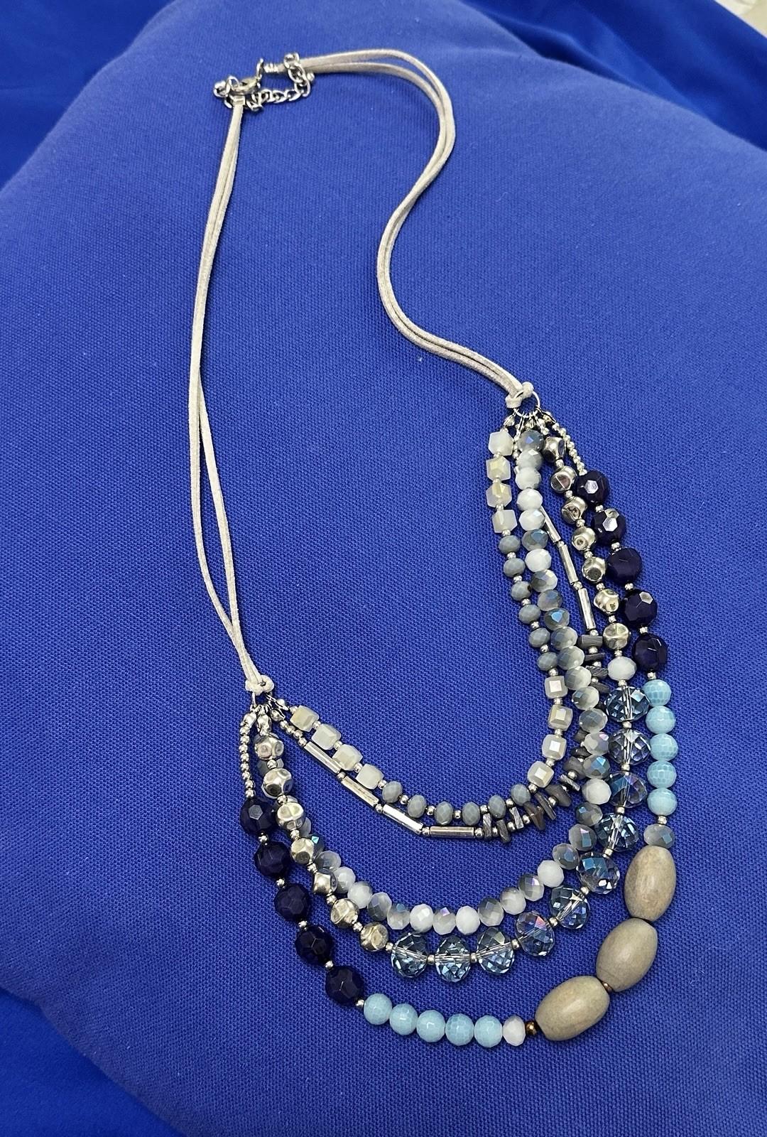 5 Multi Strand Necklace Mixed Beaded & Leather Cord Adjustable 13 .5 – 16.5 inch