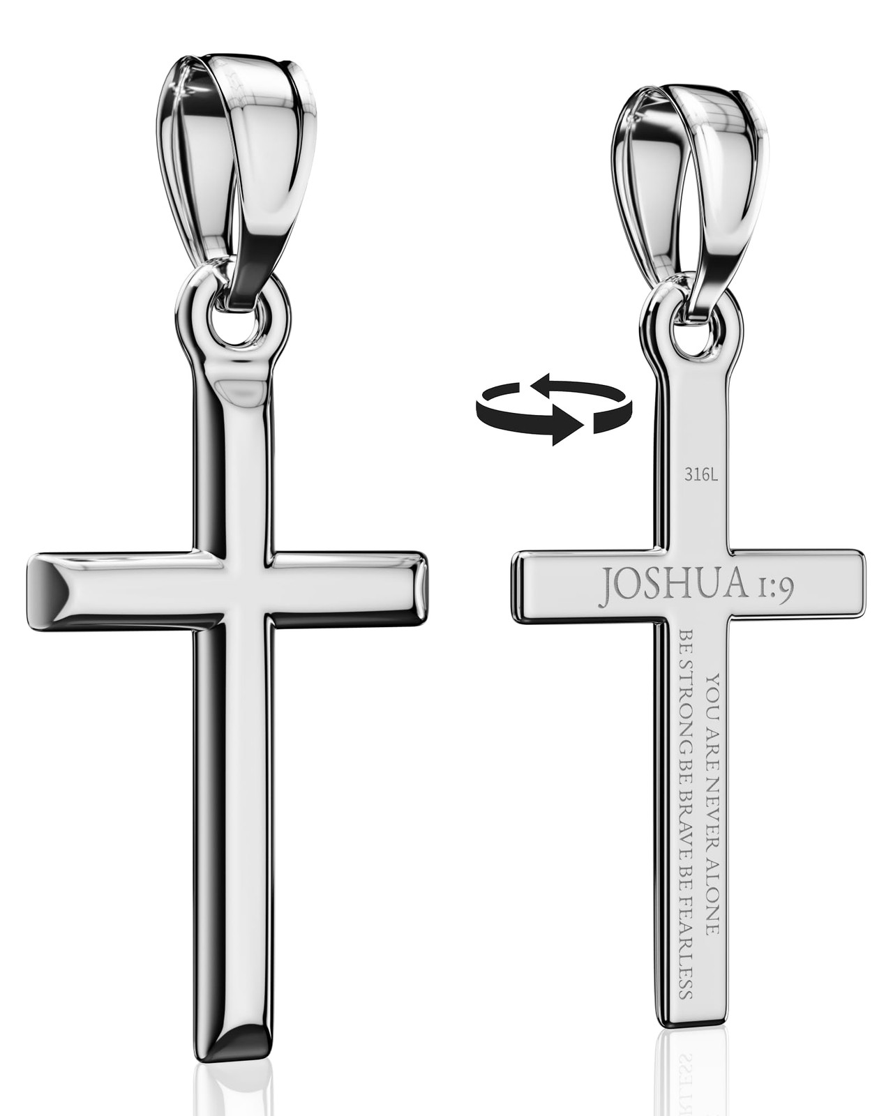 Cross Pendant Necklace with Bible Verse – JOSHUA 1:9 Medium Elegant Silver To…