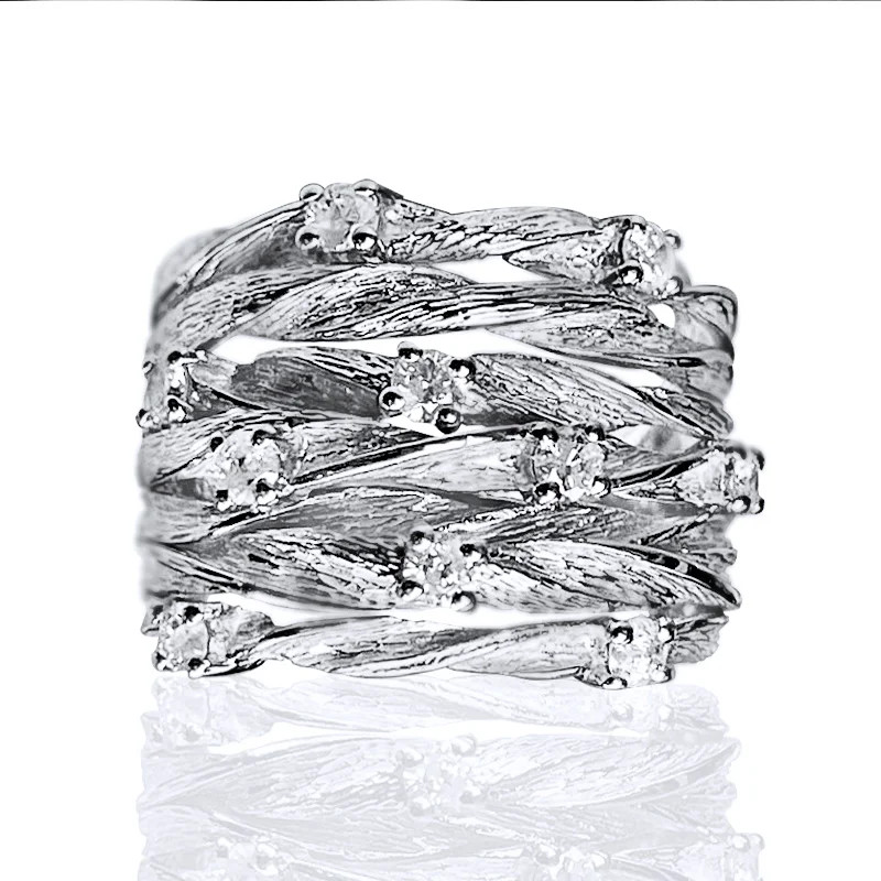 Cocktail Ring Wide Twist Gold Color Prong Setting Geometric Women Jewelry
