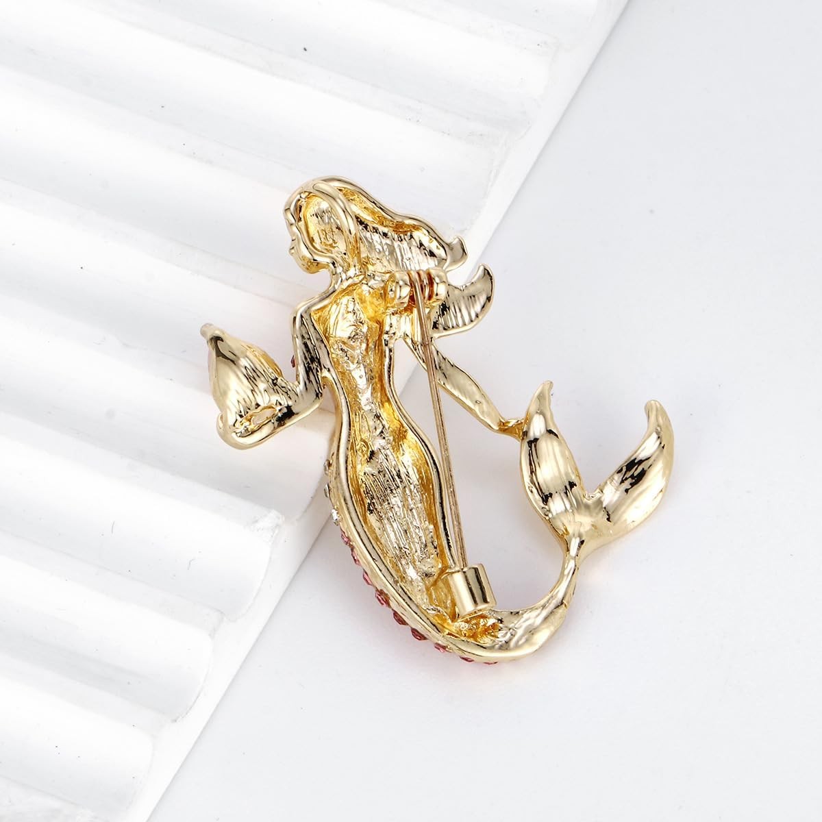 Fish Tail Mermaid Brooch Zinc Alloy Gold Plated Crystals Pins for Charms Gifts