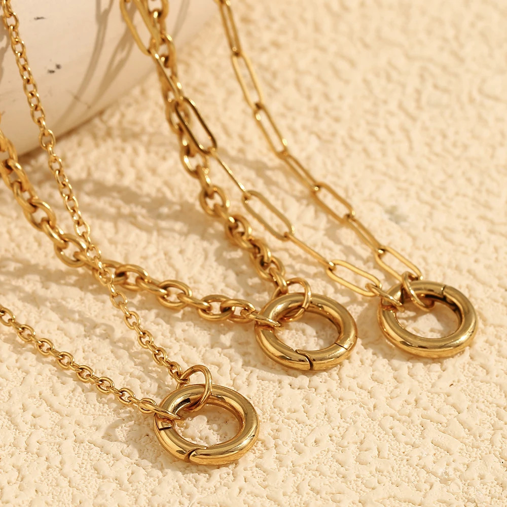 Stainless Steel Necklace O Shape Spring Clasp Large Link Waterproof Jewelry