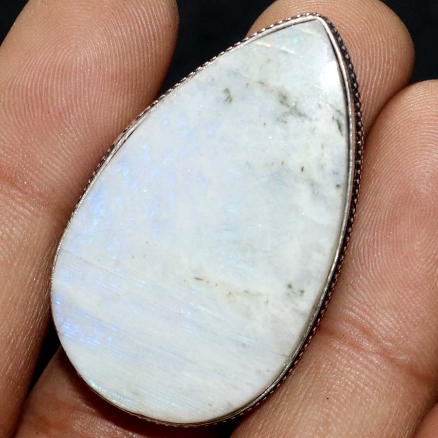 925 Silver Plated 45X25 Massive Rainbow Moonstone Ring US 7 Most Beautiful GW