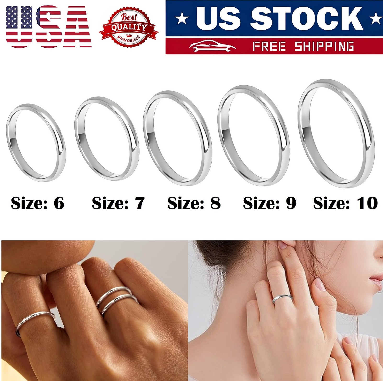 2mm Solid Stainless Steel Plain Thin Ring Silver Polished Band Gift Size 6 to 10