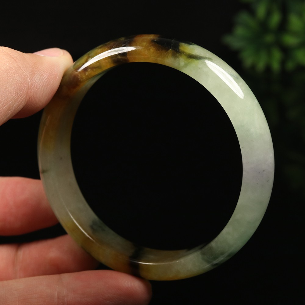 59mm Brown Lanvender Green Jadeite Jade Bangle Bracelet Burma Jadeite A-13961