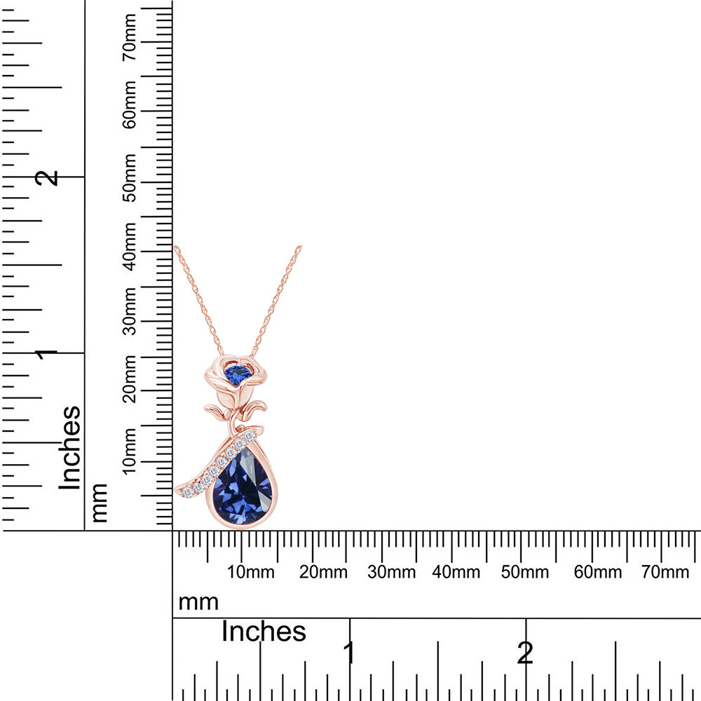 Simulated Sapphire Rose Teardrop Pendant Necklace 14K Rose Gold Plated Silver