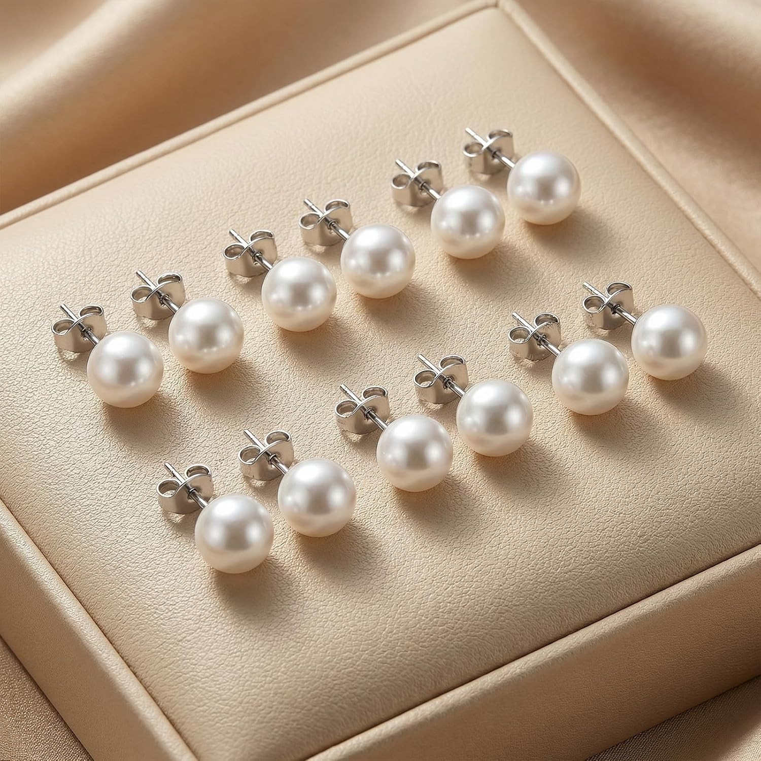 12 Pairs 6-12Mm Imitation Pearl Stud Earrings round Ball Pearl Earrings Set