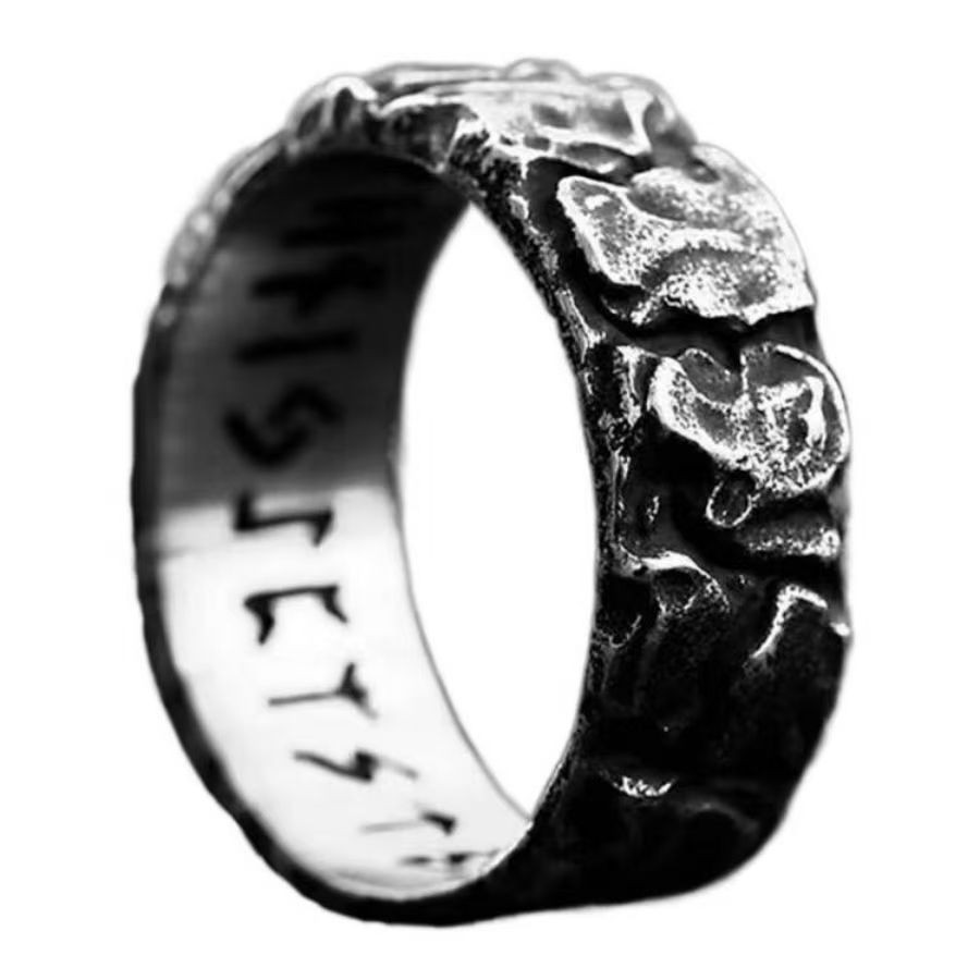 Rock Crack Viking Script Ring Titanium Steel Personalized Male and Female Ring