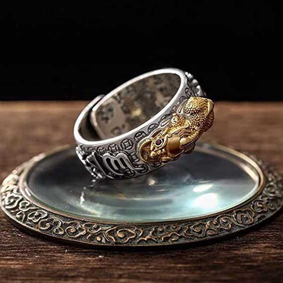 Auspicious Feng Shui Pixiu Ring Adjustable Ring Buddha Charm Ring Silver Gold US