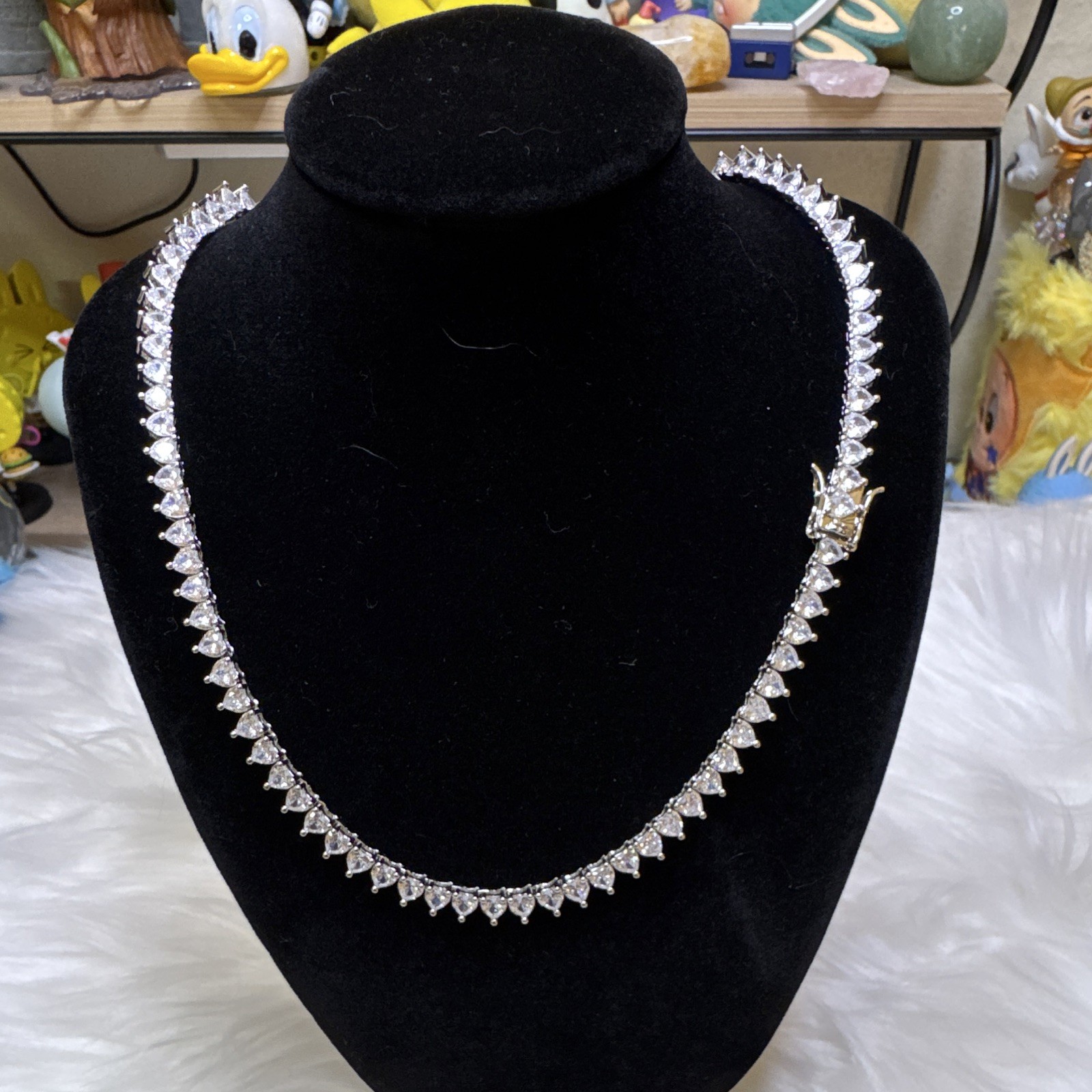 Tennis Necklace Moissanite Heart Shape Chain 22inch, 5.2mm, 14K White GoldFilled