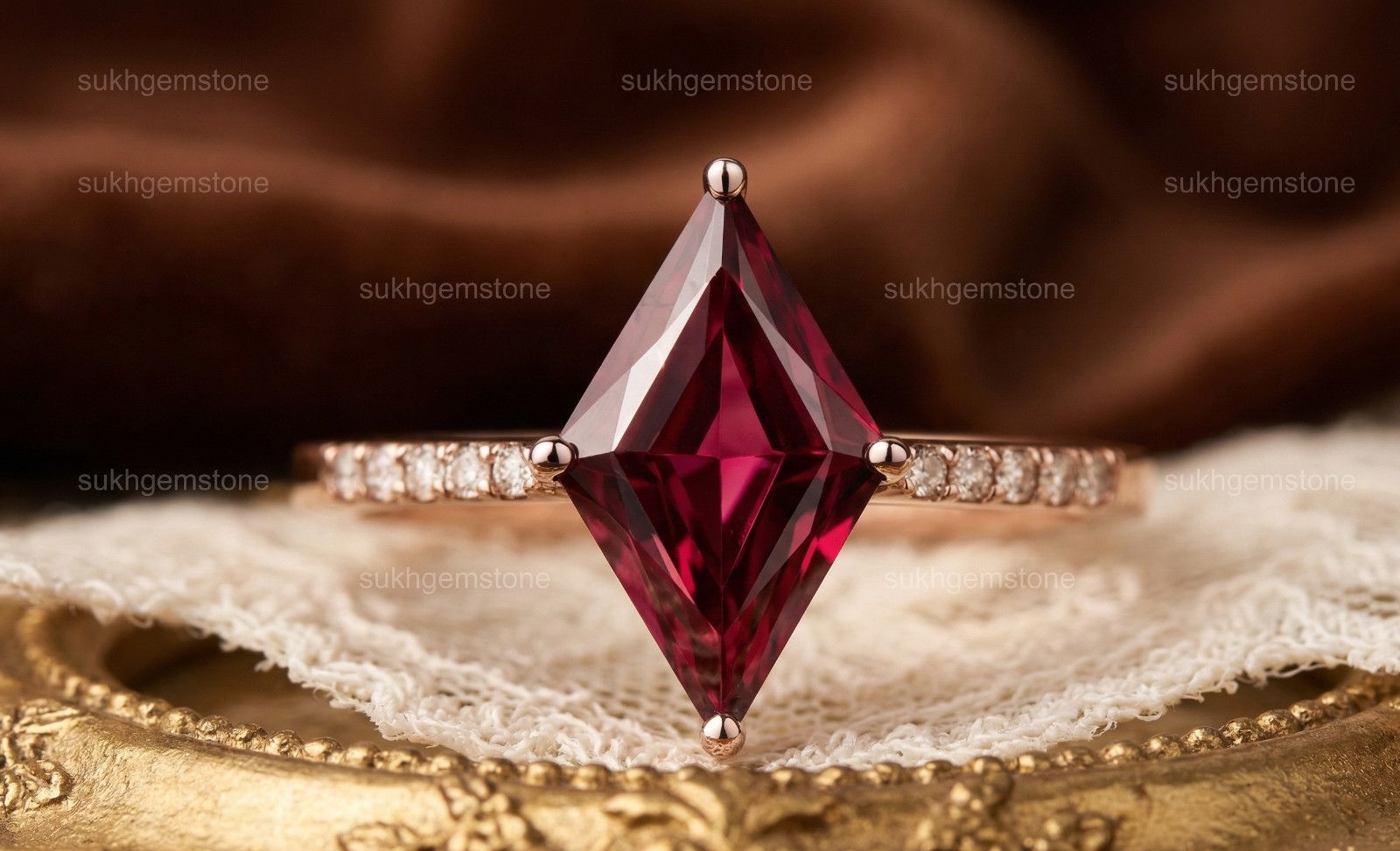 Red garnet Ring, Brass Gold Alloy , Birthday Gift Her, Women Ring