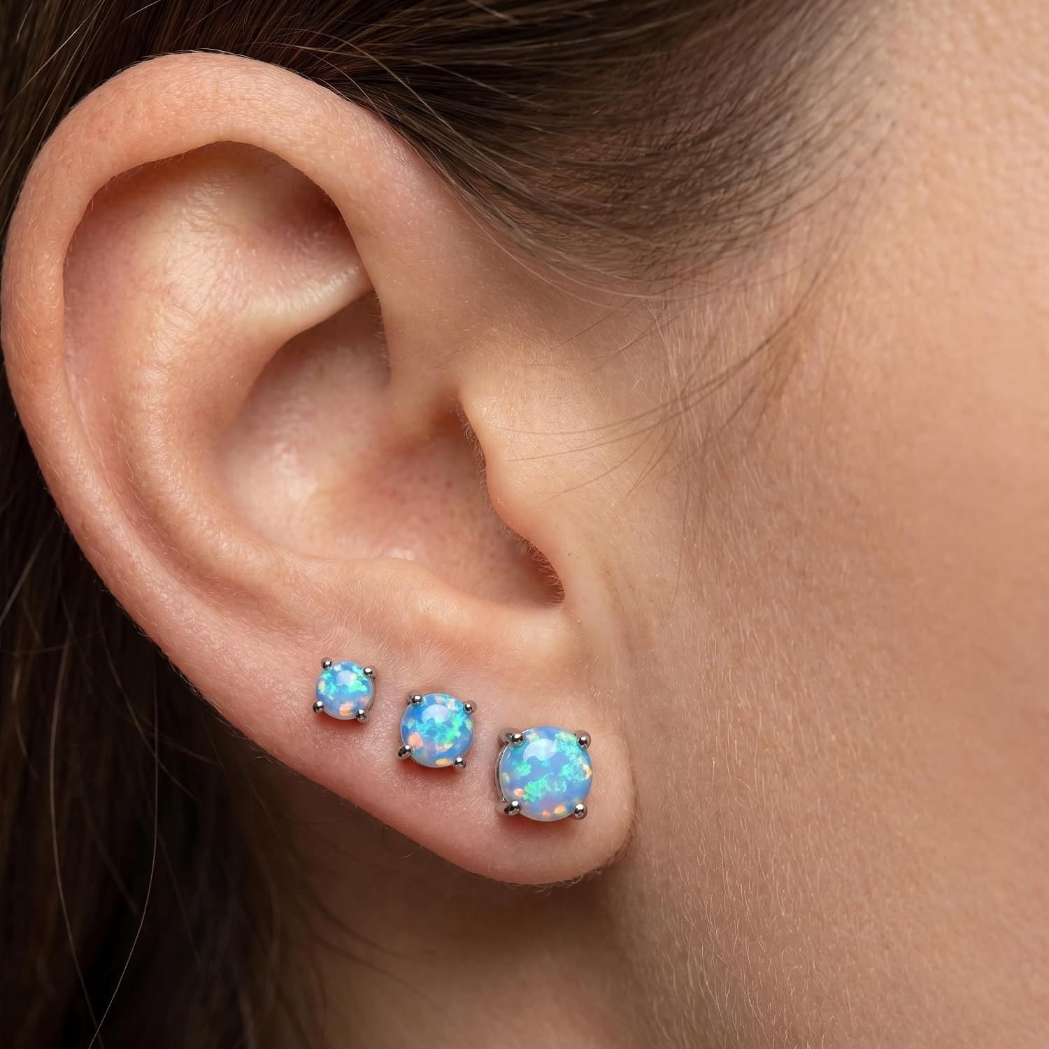 6 Pairs Stud Earrings Set, 3-5Mm Opal Stud Earrings for Women 316L Stainless Ste