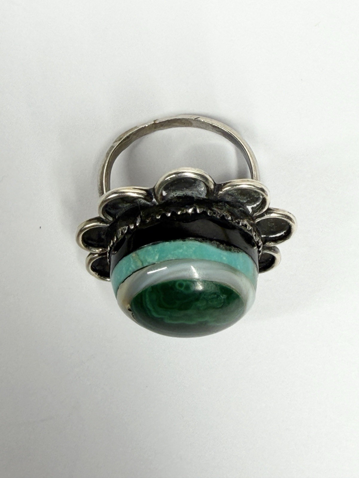 Vintage Navajo SC Sterling Silver Multi Stone Inlay Ring Size 7