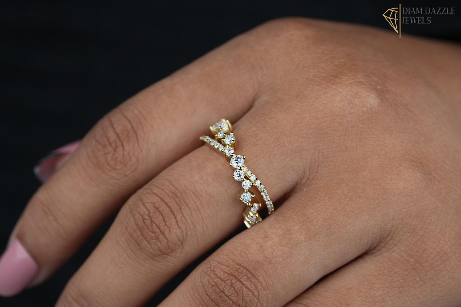 1Ct Round Simulated Diamond Wedding Criss Cross Band Ring 14k Yellow Gold Plated