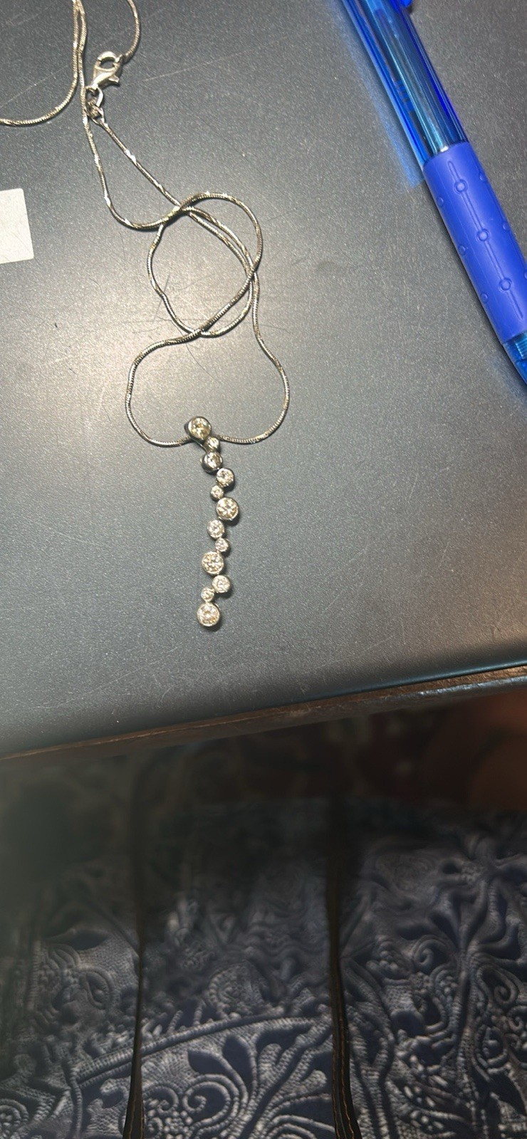 Silver 925 Chain Necklace Bezel Set Clear Round Drop Charm Pendant