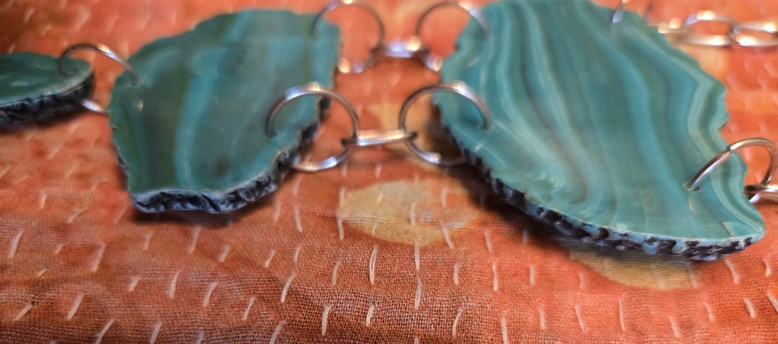 20″ man made striped turquoise necklace/ statement piece