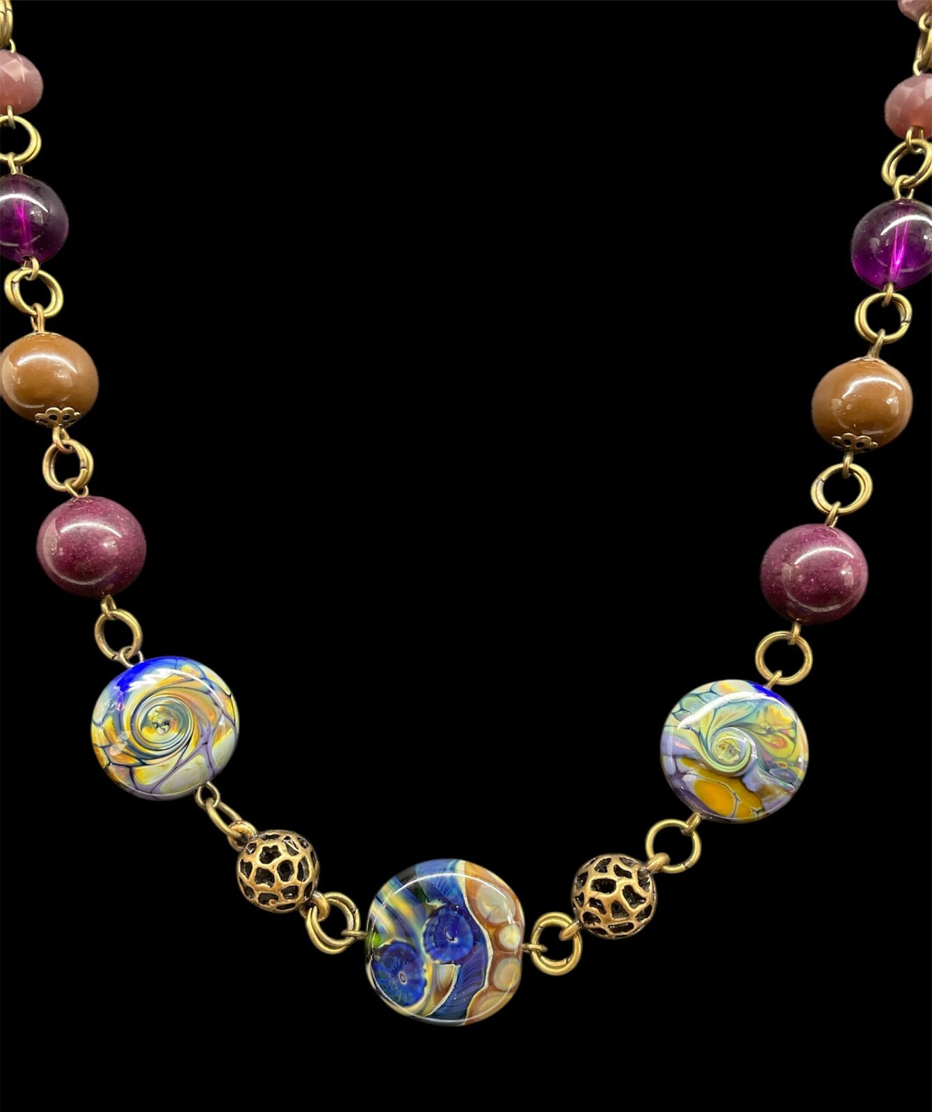 Handmade Elegant Romantic Necklace with Lampwork beads Tamara Yarilo Brand 26 in